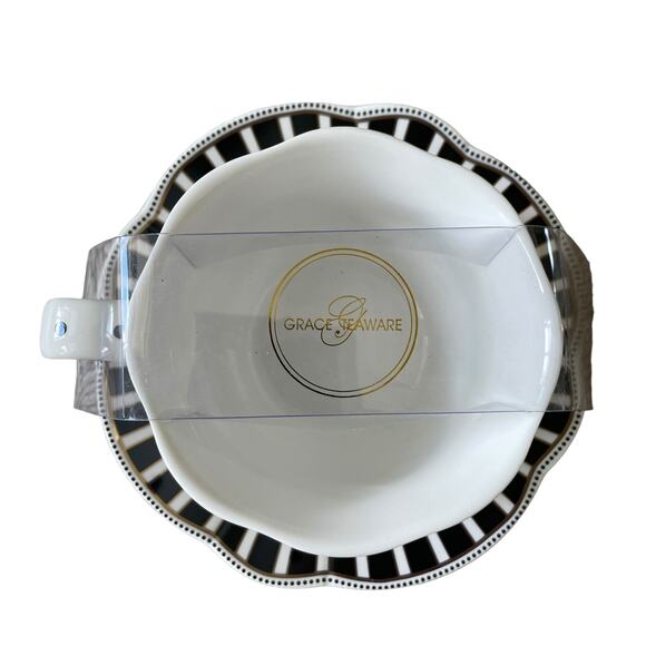 GRACE TEAWARE Black & White Striped Polka Dots Teacup and Saucer Set of 2 New - Picture 4 of 16